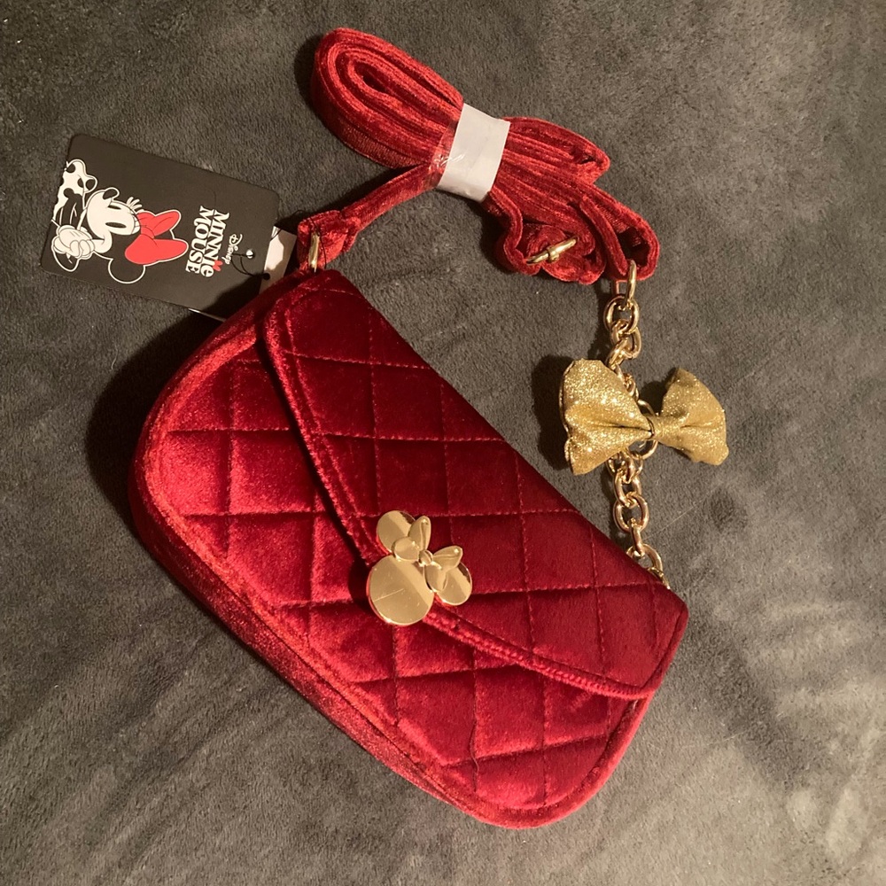 Red Quilted Disney Minnie Mouse Crossbody Bag with Gold Accents